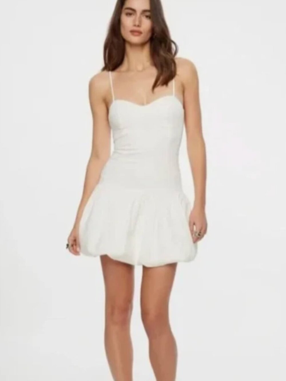 Dynamite Bubble‎ Skirt Drop Waist White Mini Dress Sateen Size Small
